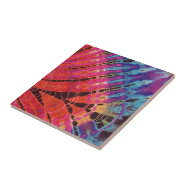 Colorful Pink Blue Abstract Modern Batik Tie Dye Tile (Side)