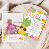 Colorful Pink Photo Pineapple Aloha Birthday