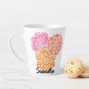 Colorful Pink Red Orange Floral Mandalas Latte Mug