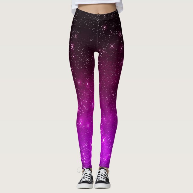 Colorful Pink Starry night sky Leggings (Front)