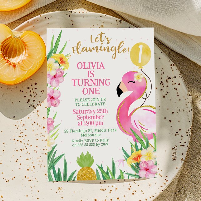 Colorful Pink Watercolor Let's Flamingle Birthday Invitation (Let's Flamingle Birthday Invitation, Pink Flamingo Birthday Invitation Editable, Flamingo Party )