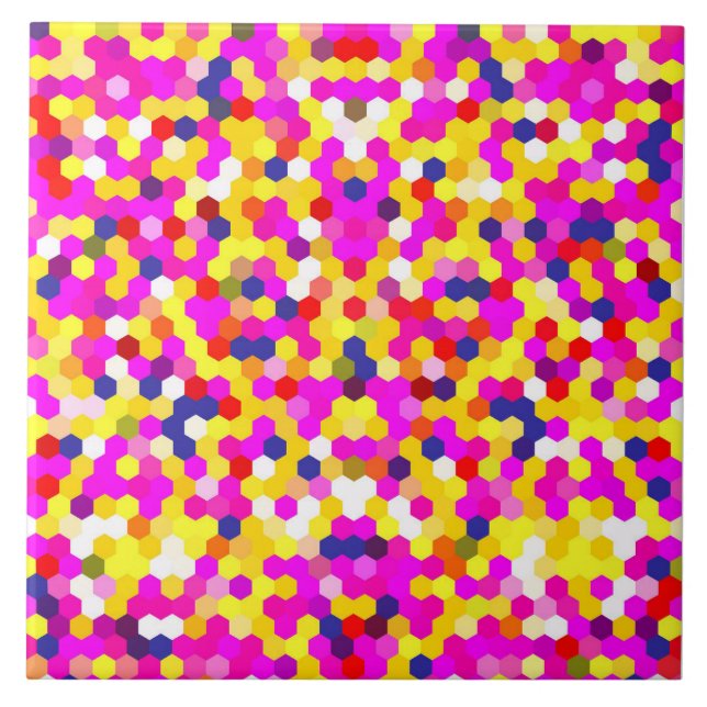 colorful pink yellow hexagon pattern art tile (Front)