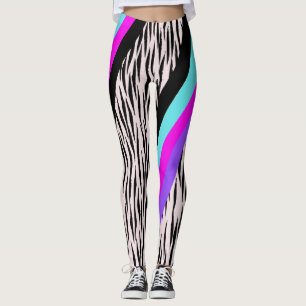Colorful Pink Zebra Animal Print Leggings