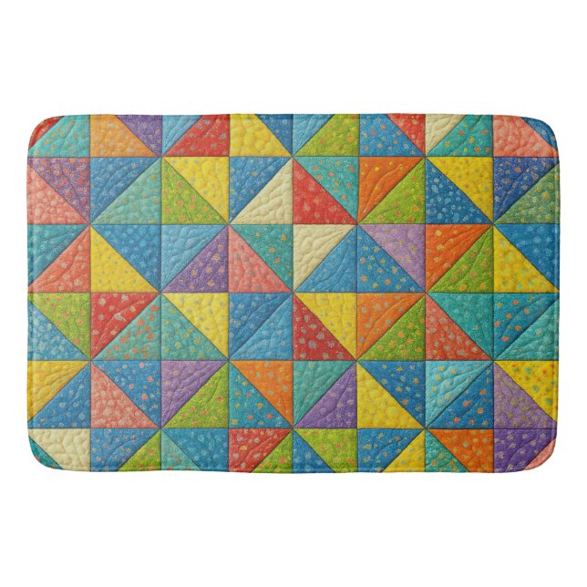 Colorful Pinwheel Quilt Design Bath Mat (Front)