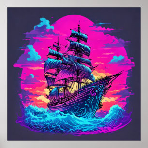 Colorful Pirate Ship Poster