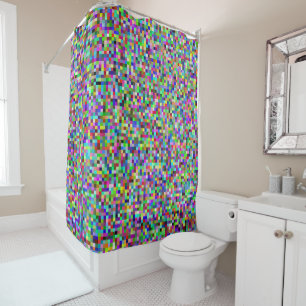 Colorful Pixel Squares Background Pattern Shower Curtain