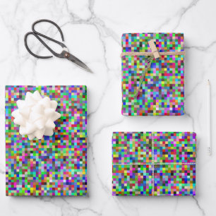 Colorful Pixel Squares Background Pattern Wrapping Paper Sheet