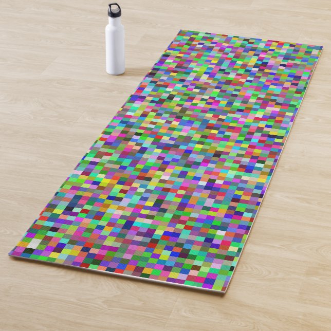 Colorful Pixel Squares Background Pattern Yoga Mat (In Situ)