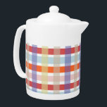 Colorful Plaid Check Pattern ceramic teapot<br><div class="desc">Multicoloured summer plaid / check pattern teapot. Shades of purple,  sky blue,  blush pink,  yellow,  orange,  raspberry and purple colors to match any decor and brighten up your kitchen or office for the spring and summer months.</div>