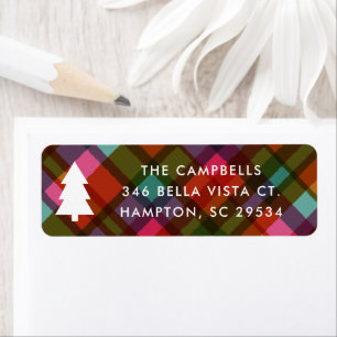 Colorful Plaid Christmas Tree Return Address