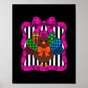 Colorful Plaid Turkey With Stars Thanksgiving Grap Poster
