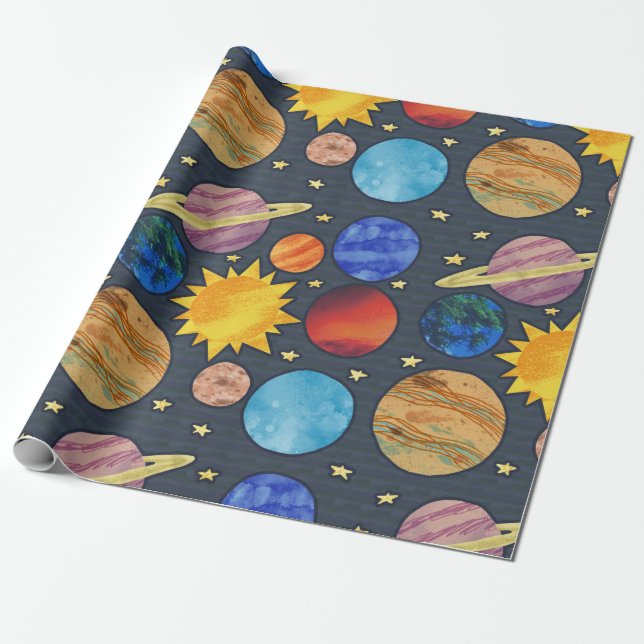 Colorful Planets Wrapping Paper (Unrolled)