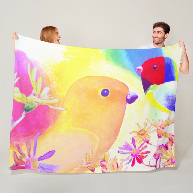 Colorful Playful Birds Fleece Blanket (In Situ)