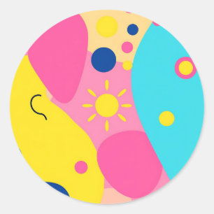 Colorful Playful Organic Shapes Pattern Classic Round Sticker