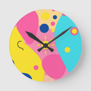 Colorful Playful Organic Shapes Pattern Round Clock