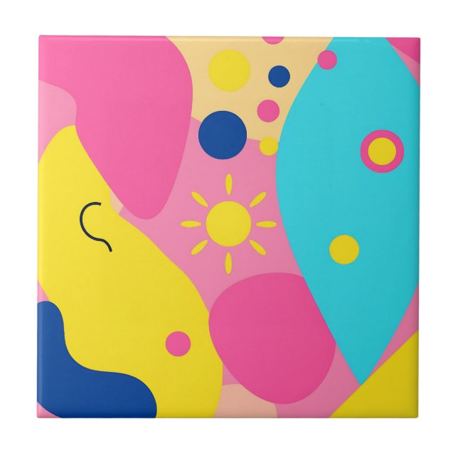 Colorful Playful Organic Shapes Pattern Tile (Front)