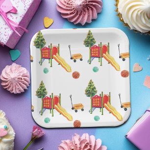 Colorful Playground Birthday Party Paper Plate