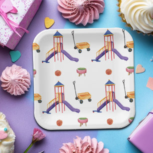Colorful Playground Birthday Party Paper Plate
