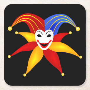 Colorful Playing Card Joker Symbol Square Paper Coaster