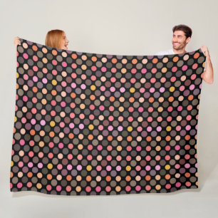 colorful polka dots on black fleece blanket