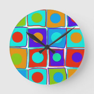 Colorful Polka Dots & Squares Art Clock