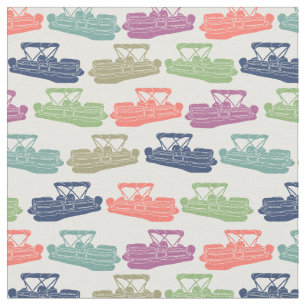 Colorful Pontoon Boats Patterned Boating Print Fabric