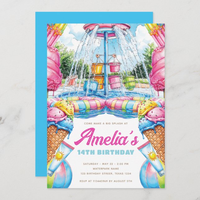 Colorful Pool Party Birthday Waterpark  Invitation (Front/Back)