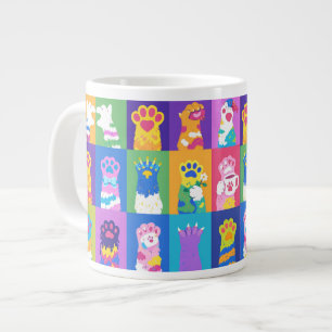 Colorful Pop Art Cat Paw Grid Design Large Coffee Mug