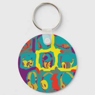 colorful pop-art-dj headphones key ring