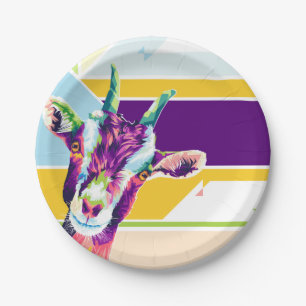 Colorful Pop Art Goat Paper Plates