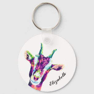 Colorful Pop Art Goat Personalized Key Ring
