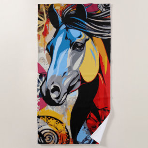 Colorful Pop Art Horse Illustration Beach Towel