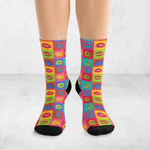 Colorful Pop Art Kissing Lips XOXO Socks