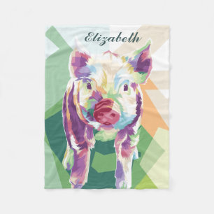 Colorful Pop Art Pig Personalized Fleece Blanket