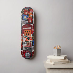 Colorful Pop Art Retro Red Photo Collage Monogram Skateboard