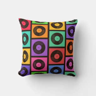 Colorful Pop Art Vinyl Records Cushion