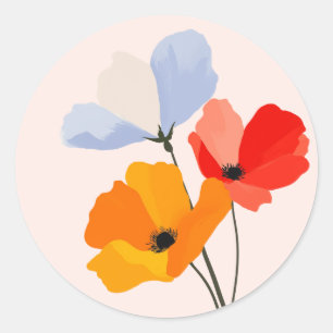 Colorful Poppy Floral Flower Classic Round Sticker