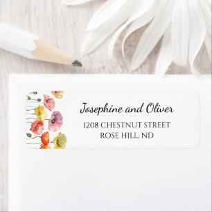 Colorful poppy wild flowers wedding address labels