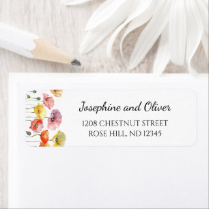 Colorful poppy wild flowers wedding address labels