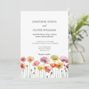 Colorful poppy wild flowers wedding invitation 