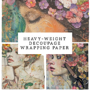 Colorful Portraits Floral, Heavy Weight Decoupage Wrapping Paper Sheet