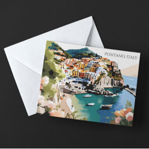 Colorful Positano Italy Amalfi Coast Illustration Postcard