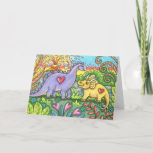 COLORFUL PREHISTORIC DINOSAURS, CUTE DINO FRIENDS HOLIDAY CARD