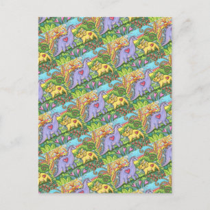 COLORFUL PREHISTORIC DINOSAURS, CUTE DINO FRIENDS HOLIDAY POSTCARD