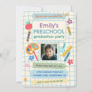 Colorful Preschool Graduation Photo Text Invitation
