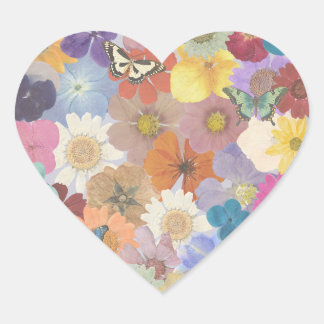 Colorful Pressed Floral Flower Wrapping Paper Heart Sticker