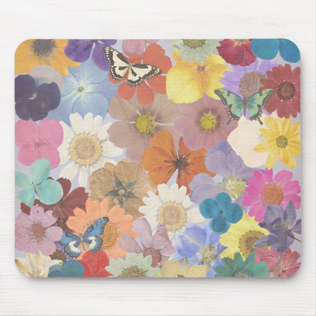 Colorful Pressed Floral Flower Wrapping Paper  Mouse Pad (Front)