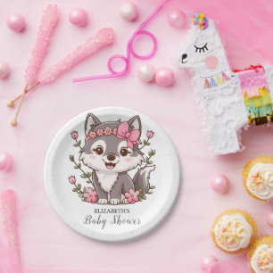 Colorful Pretty Wolf Baby Shower Paper Plate