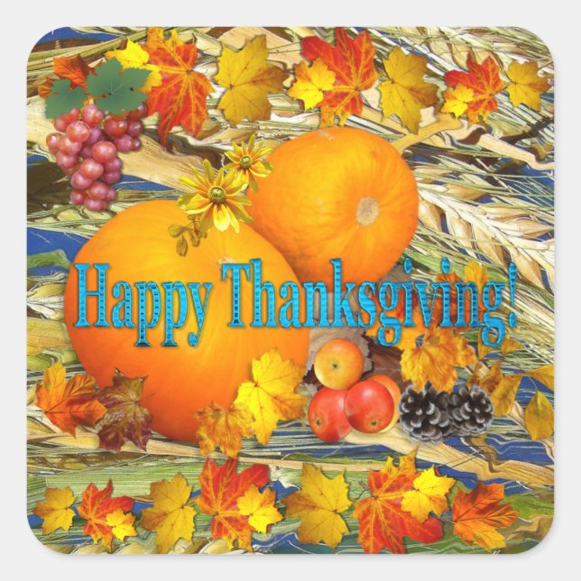 Colorful Produce Happy Thanksgiving Square Sticker (Front)