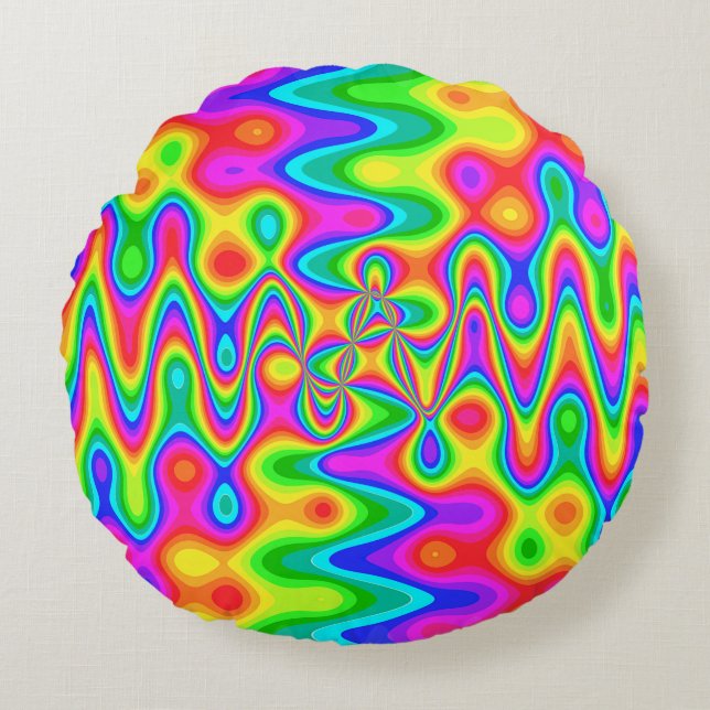 Colorful Psychedelic Art Round Pillow (Front)